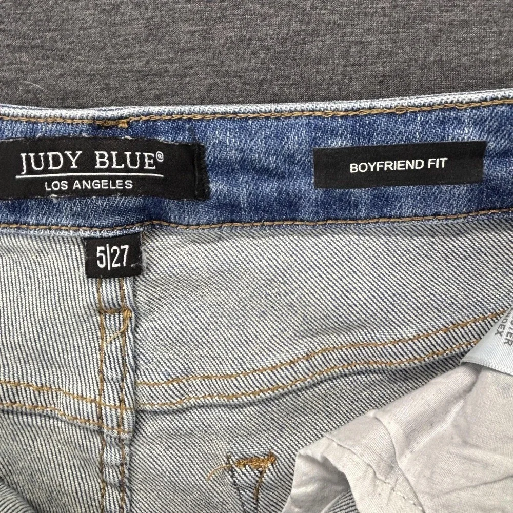 Judy‎ Blue Jeans Womens 5/27 28x27 Blue Distressed Boyfriend High Rise Stretch
